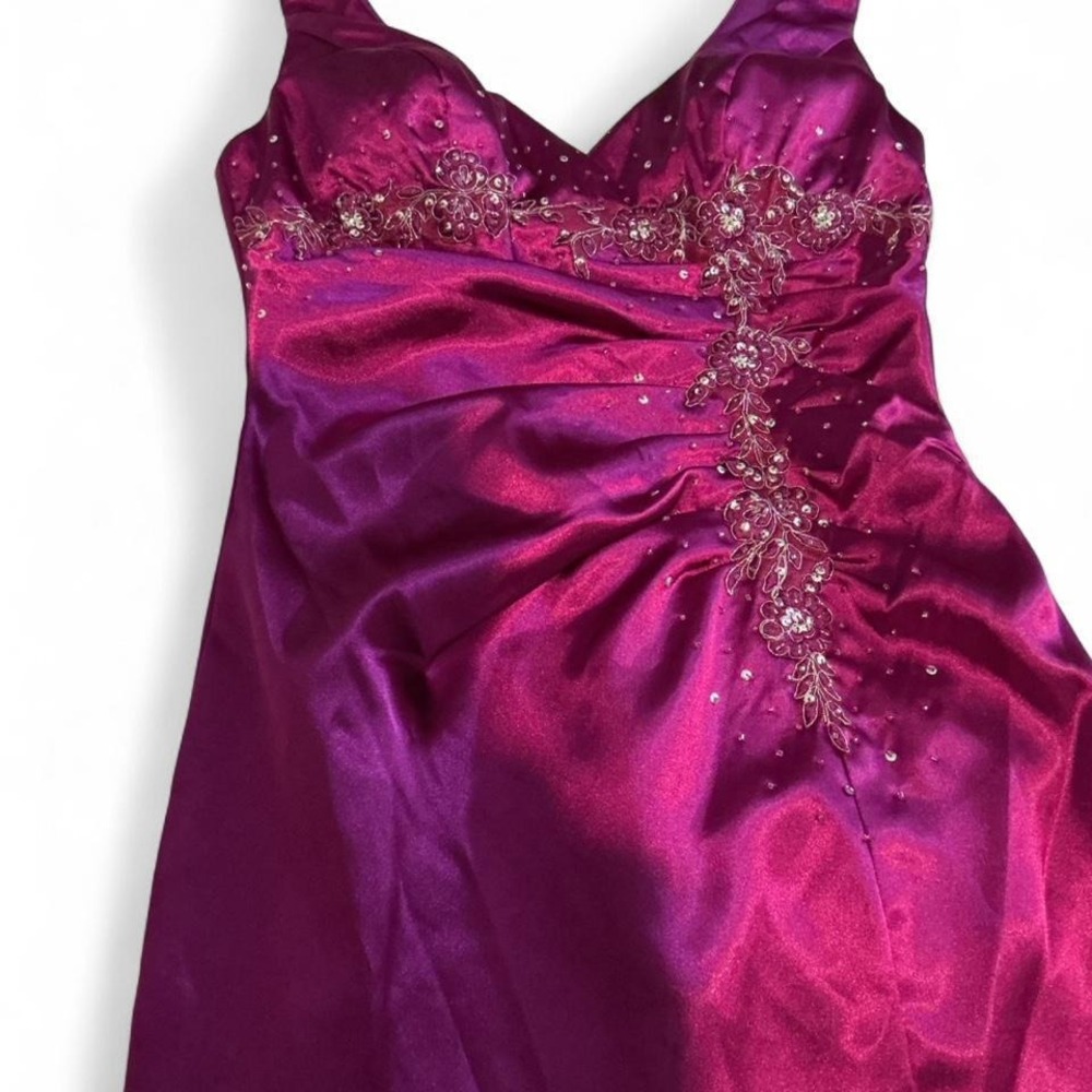 Jump Apparel Cocktail Dress Womens 5/6 Magenta Beaded Satin Ruched